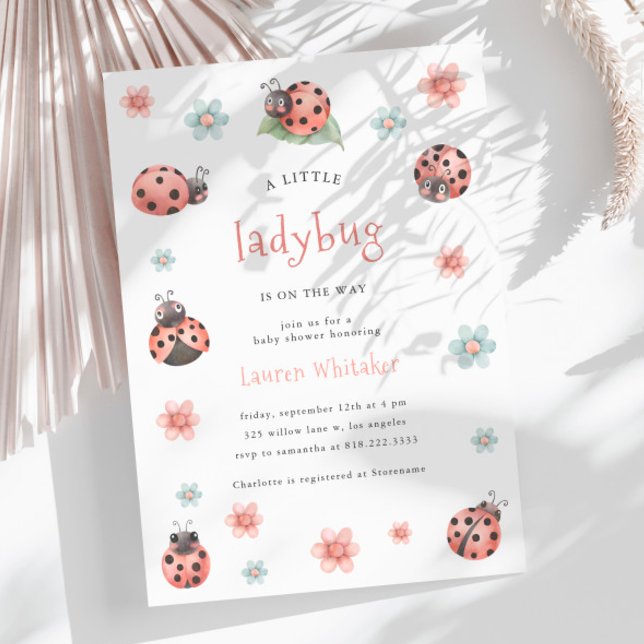 Invitation Little Ladybug Est En Chemin Baby shower Fille (Créateur téléchargé)