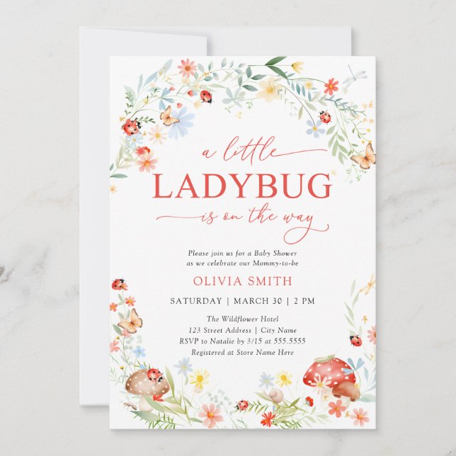 Invitation Little Ladybug Wildflower Girl Baby Shower (Devant)