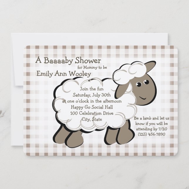 Invitation Little Lamb En vichy Baby shower (Devant)
