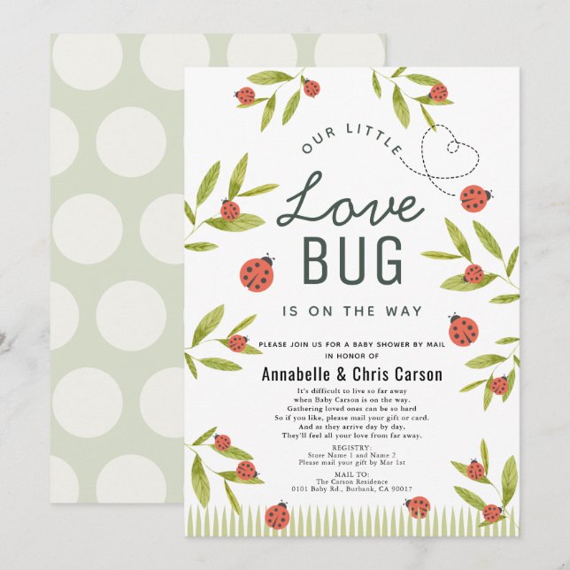 Invitation Little Log Baby shower Ladybug par courrier (Devant / Derrière)