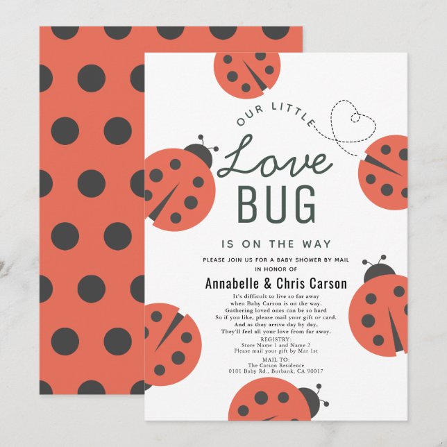 Invitation Little Log Baby shower Ladybug par courrier (Devant / Derrière)
