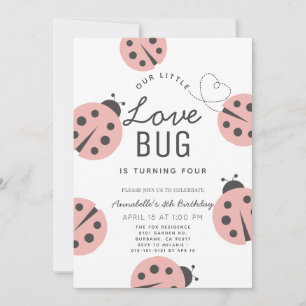 Invitation Little Log Bug Light Rose Ladybug Anniversaire