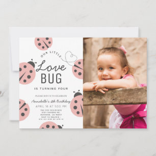 Invitation Little Log Bug Light Rose Ladybug Photo Anniversai