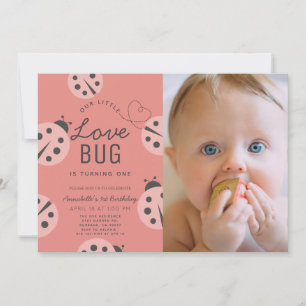 Invitation Little Log Bug Rose Ladybug 1er Anniversaire Photo