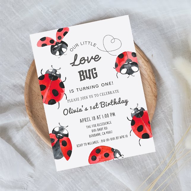 Invitation Little Love Bug 1st Birthday Party (Créateur téléchargé)