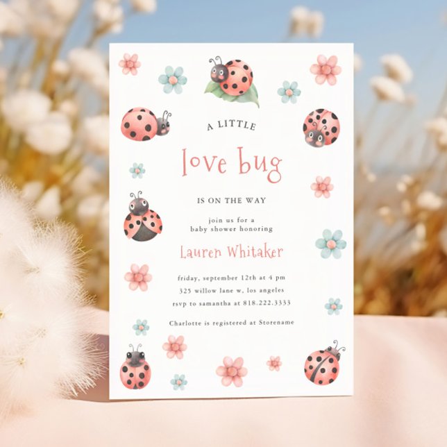 Invitation Little Love Bug Est En Chemin Fille Baby shower (Créateur téléchargé)