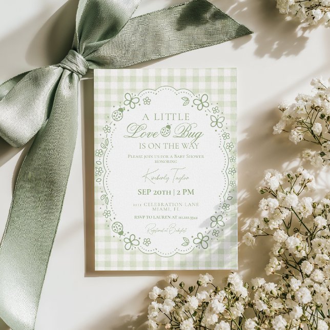 Invitation Little Love Bug Hand Drawn Green Baby Shower (Créateur téléchargé)