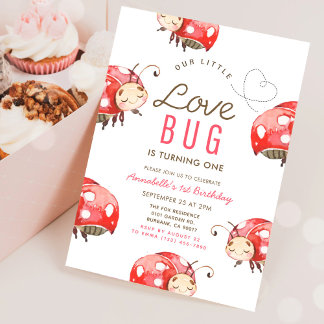 Invitation Little Love Bug Ladybug 1er Anniversaire Invitatio