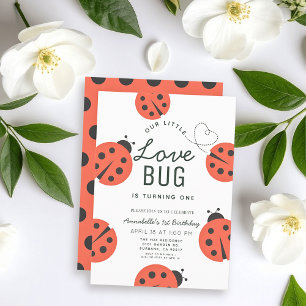 Invitation Little Love Bug Ladybug Girl 1er anniversaire