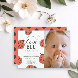 Invitation Little Love Bug Ladybug Girl 1er Anniversaire Phot