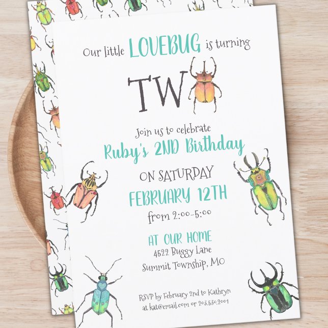 Invitation Little Love Bugs Turin Two Second Birthday (Créateur téléchargé)