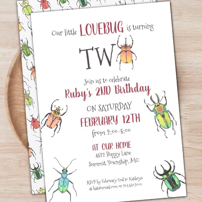Invitation Little Love Bugs Turin Two Second Birthday Invit (Créateur téléchargé)