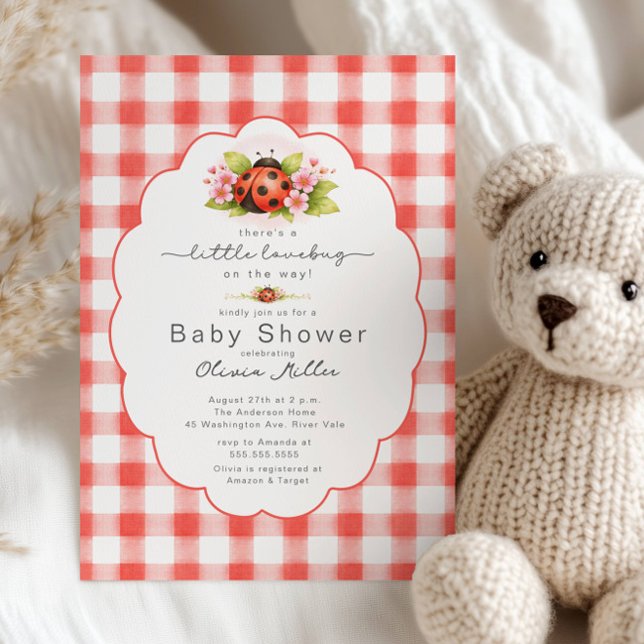 Invitation Little Lovebug Gingham Baby Shower  (Créateur téléchargé)
