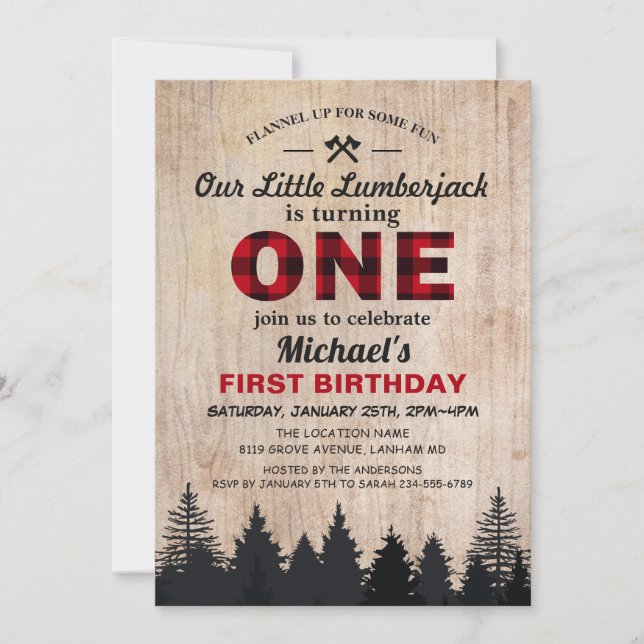Invitation Little Lumberjack 1ère fête d'anniversaire (Devant)