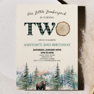 Invitation Little Lumberjack Bear Green 2e fête d'anniversair