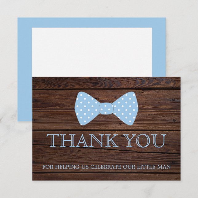Invitation Little Man Baby shower | Bowtie Merci (Devant / Derrière)