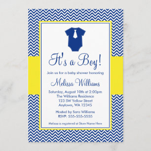 Invitation Little Man Chevron Navy Baby shower jaune bleu