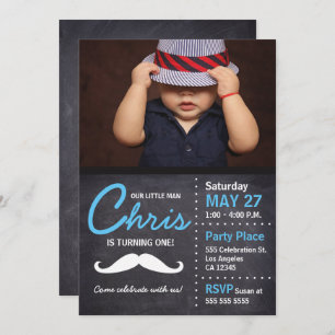Invitation Little Man en tourne un - photo, moustache, craie