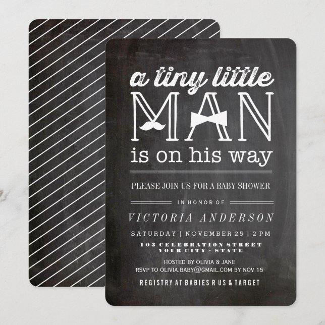 Invitation Little Man Mustache & Bow Cravate mignonne Baby sh (Devant / Derrière)