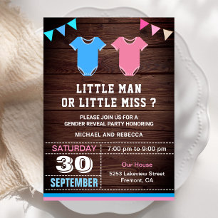 Invitation Little Man ou Little Miss Genre Revevela Party