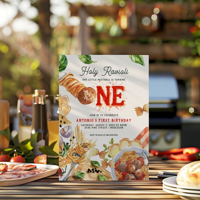 Invitation Little Meatball | Holy Ravioli First Birthday (Créateur téléchargé)