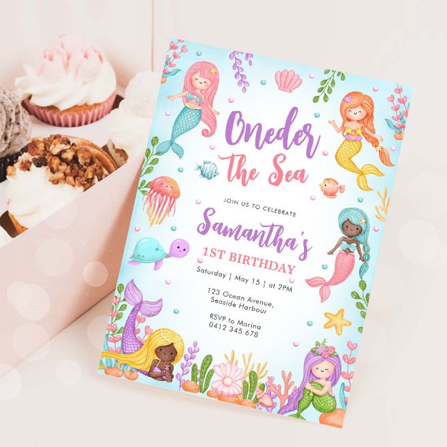 Invitation Little Mermaid Oneder The Sea 1st Birthday (Créateur téléchargé)