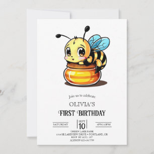 Invitation Little mignon abeille numérique 1er anniversaire
