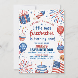 Invitation Little Miss Firecracker 4 juillet 1er Anniversaire