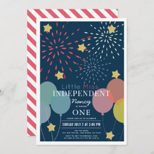 Invitation Little Miss Independent Fireworks Balloon Annivers