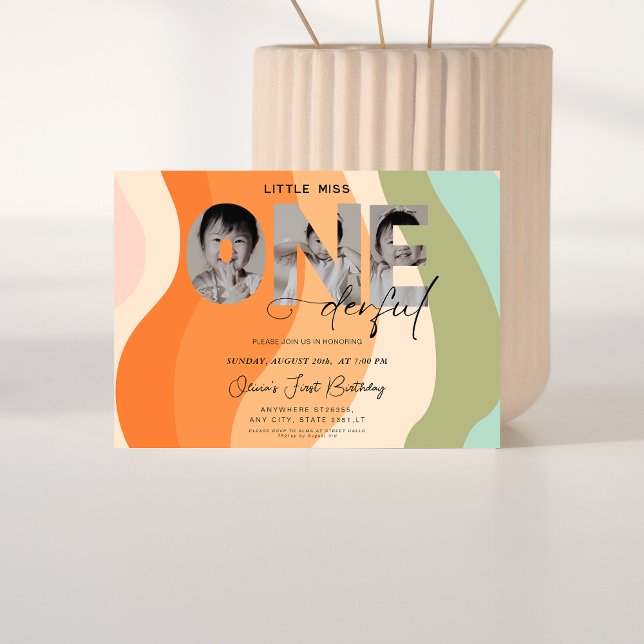 Invitation Little miss onderful 1st Birthday 3 photo super (Créateur téléchargé)