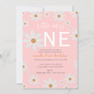 Invitation Little Miss ONE derful Daisy Flowers Anniversaire