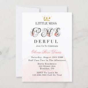 Invitation Little Miss One-derful rose 1er anniversaire Inv