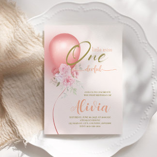 Invitation Little Miss ONE derful rose Floral 1er anniversair