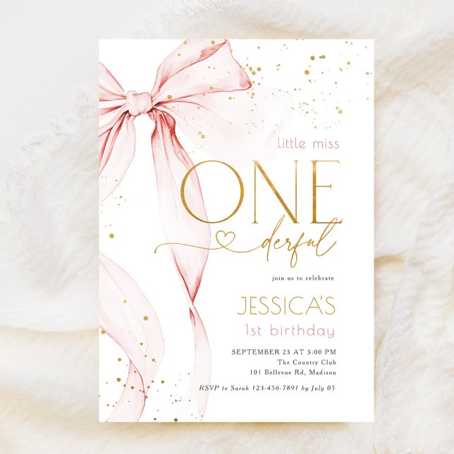 Invitation Little Miss ONEderful 1st Birthday Pink Bow (Créateur téléchargé)