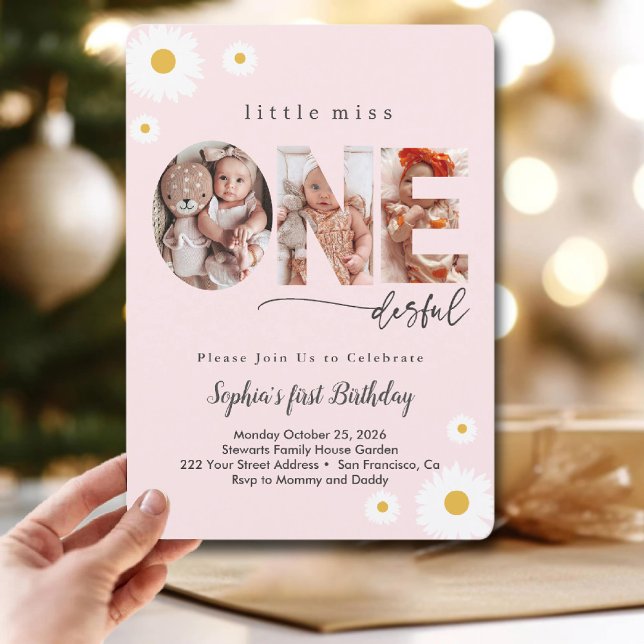 Invitation Little Miss Onederful Baby Girl 1er Anniversaire P (Little Miss Onederful Baby Girl 1st Birthday Photo Invitation)