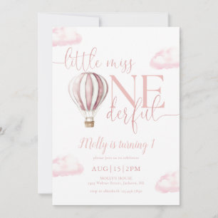 Invitation Little Miss Onederful Ballon Rose 1er Anniversaire