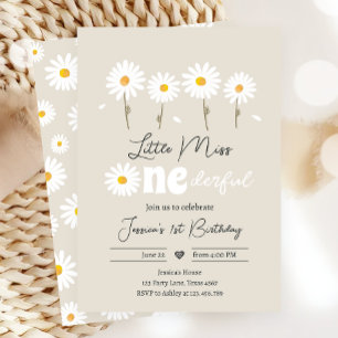 Invitation Little Miss Onederful Daisme Creme Sand Anniversai