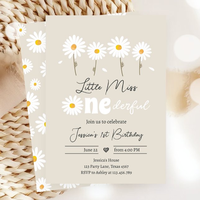 Invitation Little Miss Onederful Daisme Creme Sand Anniversai (Créateur téléchargé)