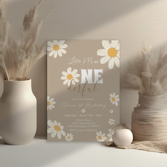 Invitation Little Miss ONEderful Daisy Flowers Creme Annivers (Créateur téléchargé)