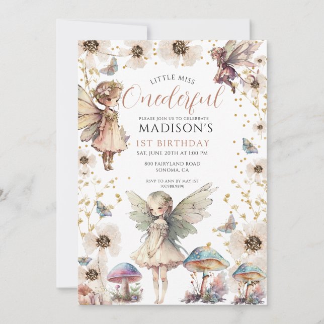 Invitation Little Miss ONEderful Fairy Girl's 1st Birthday (Devant)