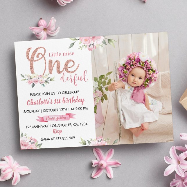 Invitation Little Miss Onederful Girl 1er Anniversaire Invita (Créateur téléchargé)