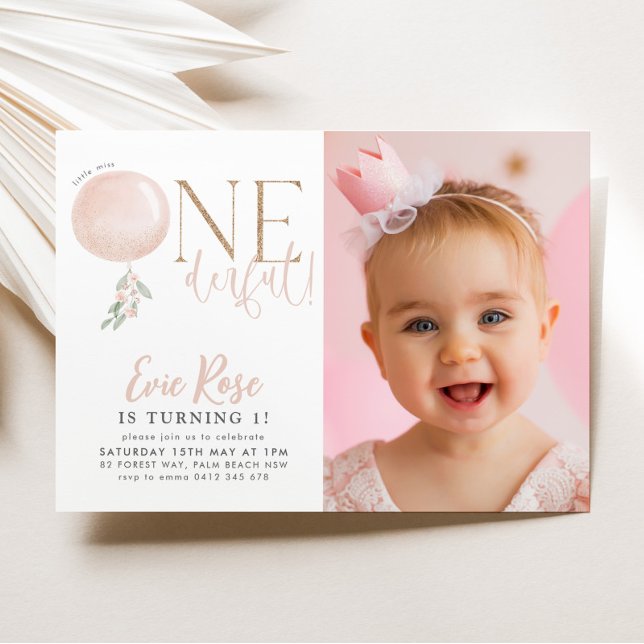 Invitation Little Miss ONEderful Girls 1st Birthday Photo (Little Miss Onederful Photo Invitation | Matching items available. )