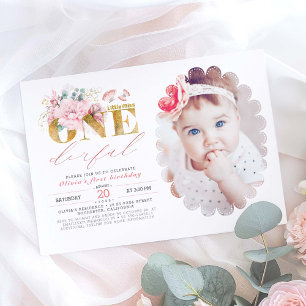 Invitation Little Miss ONEderful Gold 1st Birthday Photo