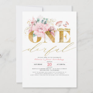 Invitation Little Miss ONEderful Gold Parties scintillant 1er