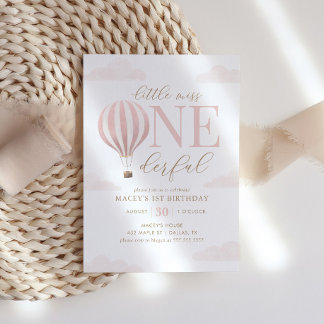 Invitation Little Miss Onederful Hot Air Balloon 1er annivers