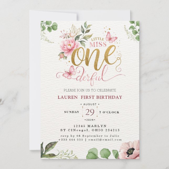 Invitation Little Miss ONEderful Premier Anniversaire (Devant)