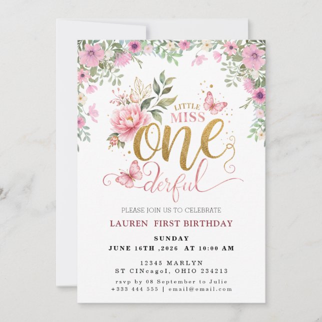 Invitation Little Miss ONEderful Premier Anniversaire (Devant)