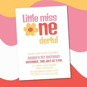 Invitation Little Miss Onederful Retro Super Premier annivers