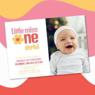 Invitation Little Miss Onederful Retro Super Premier annivers