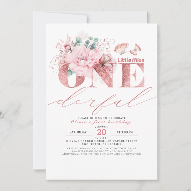 Invitation Little Miss ONEderful Rose Gold 1er anniversaire I (Devant)